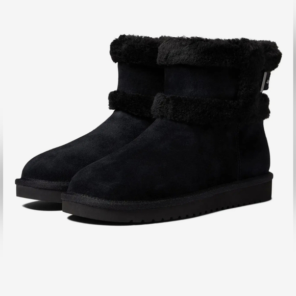 UGG Koolaburra Black Leather Sheepskin Lining Mid Calf Boots Size 7 - Picture 2 of 11